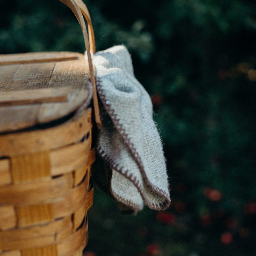 Close up brown basket with napkin