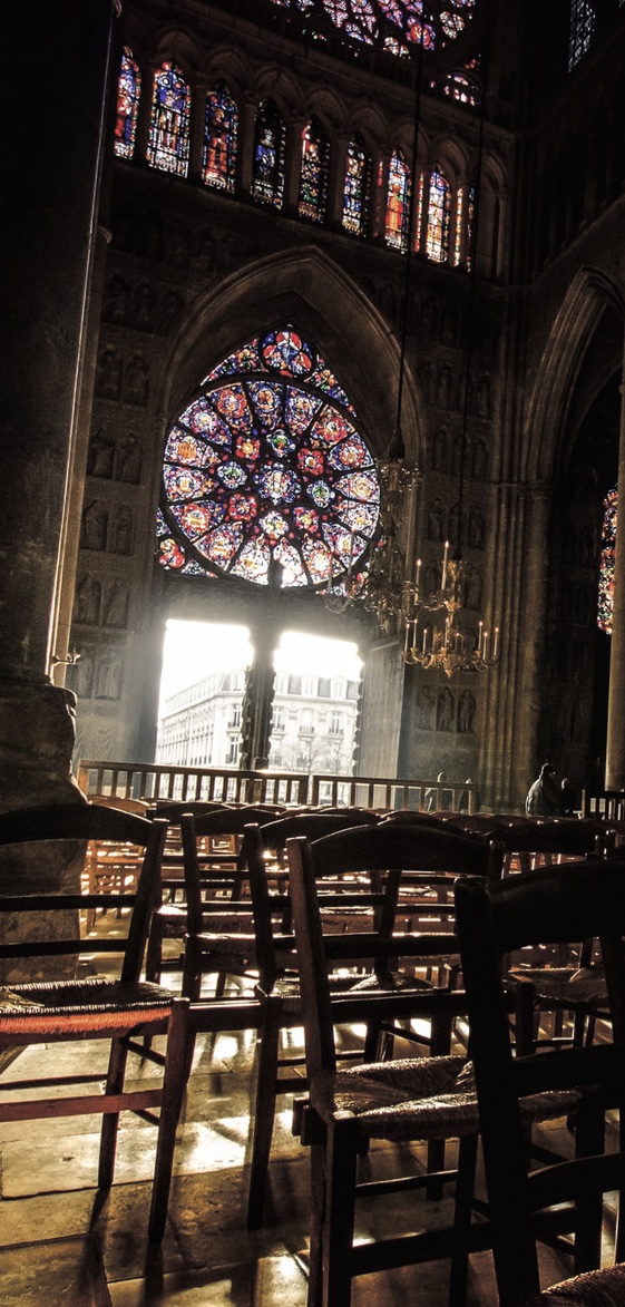 Stain glass window with sunlight