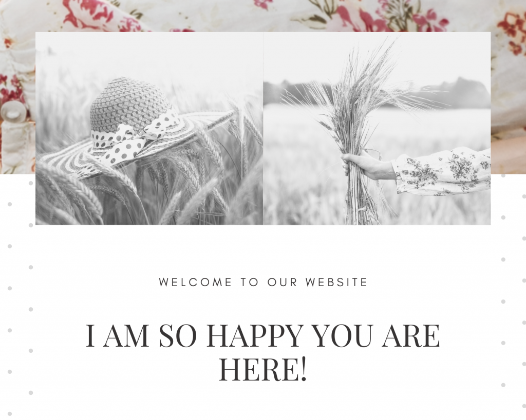 Black and white of two photos side by side; straw hat in wheat field and bouquet of wheat being handed by a woman