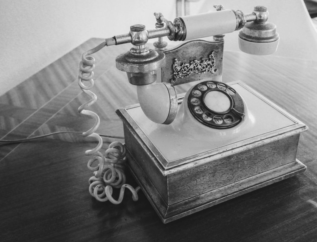 Antique phone, black and white