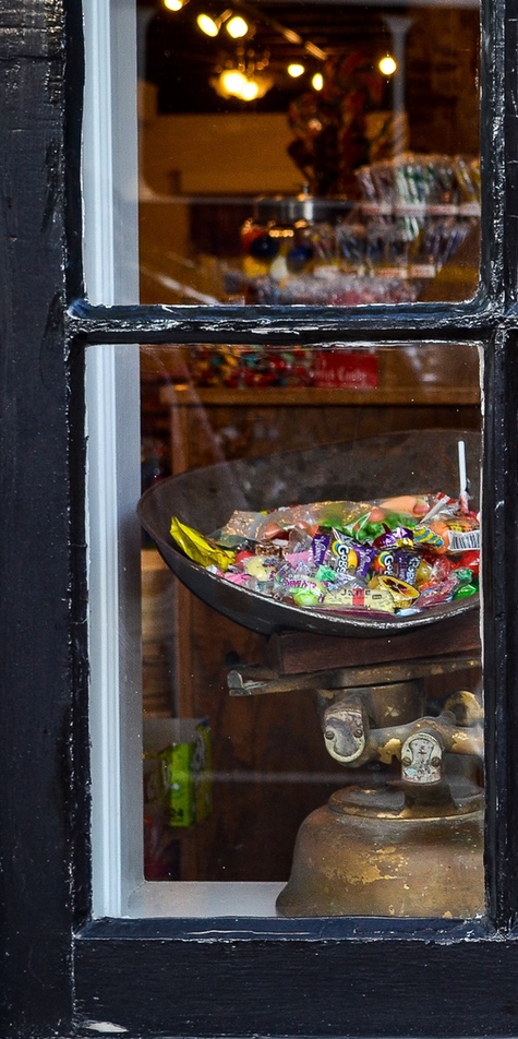 Close up of candy in window