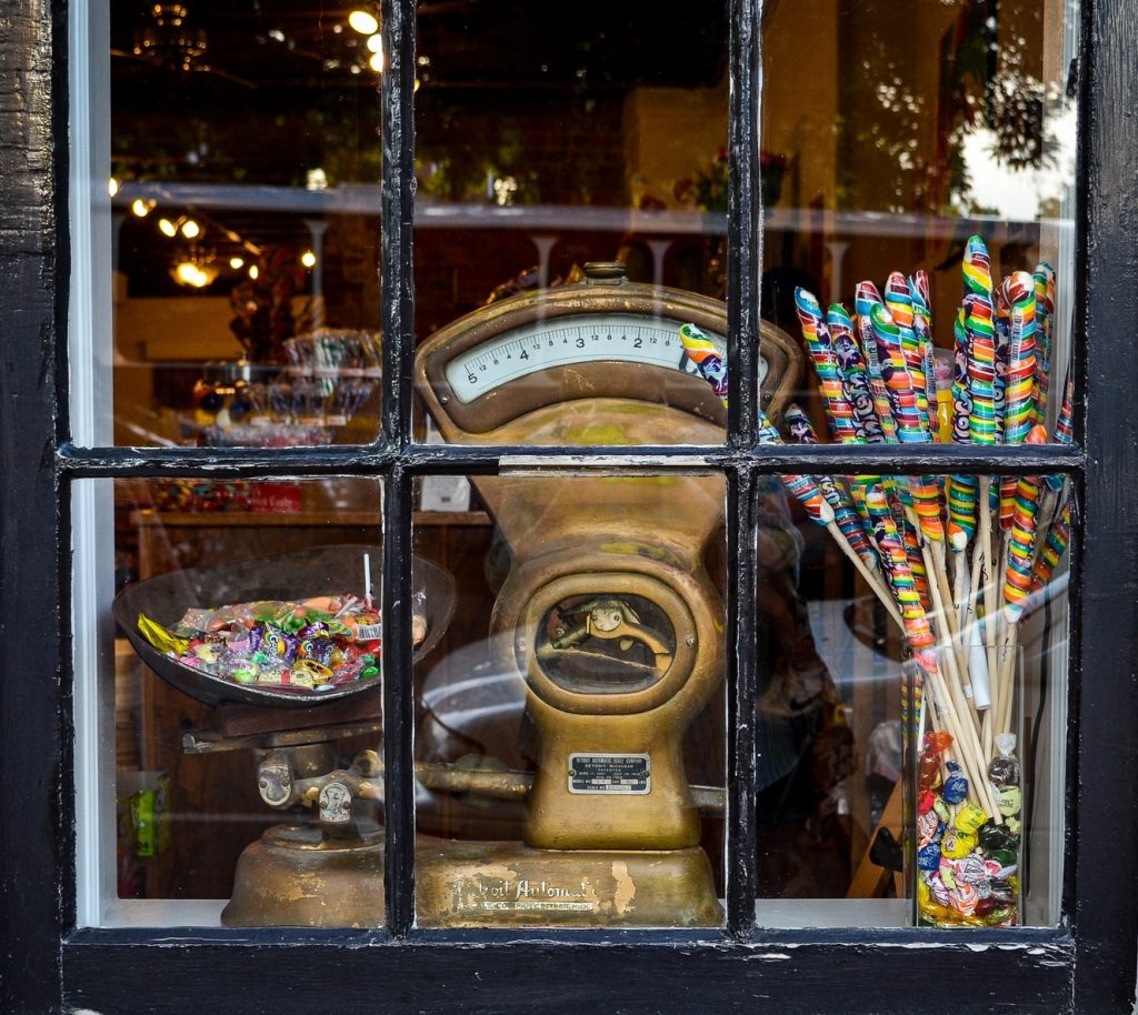 candy store front window